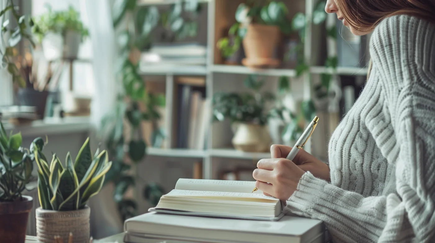 American writer at a tidy desk with a fountain pen, crafting the rapid finance money guides