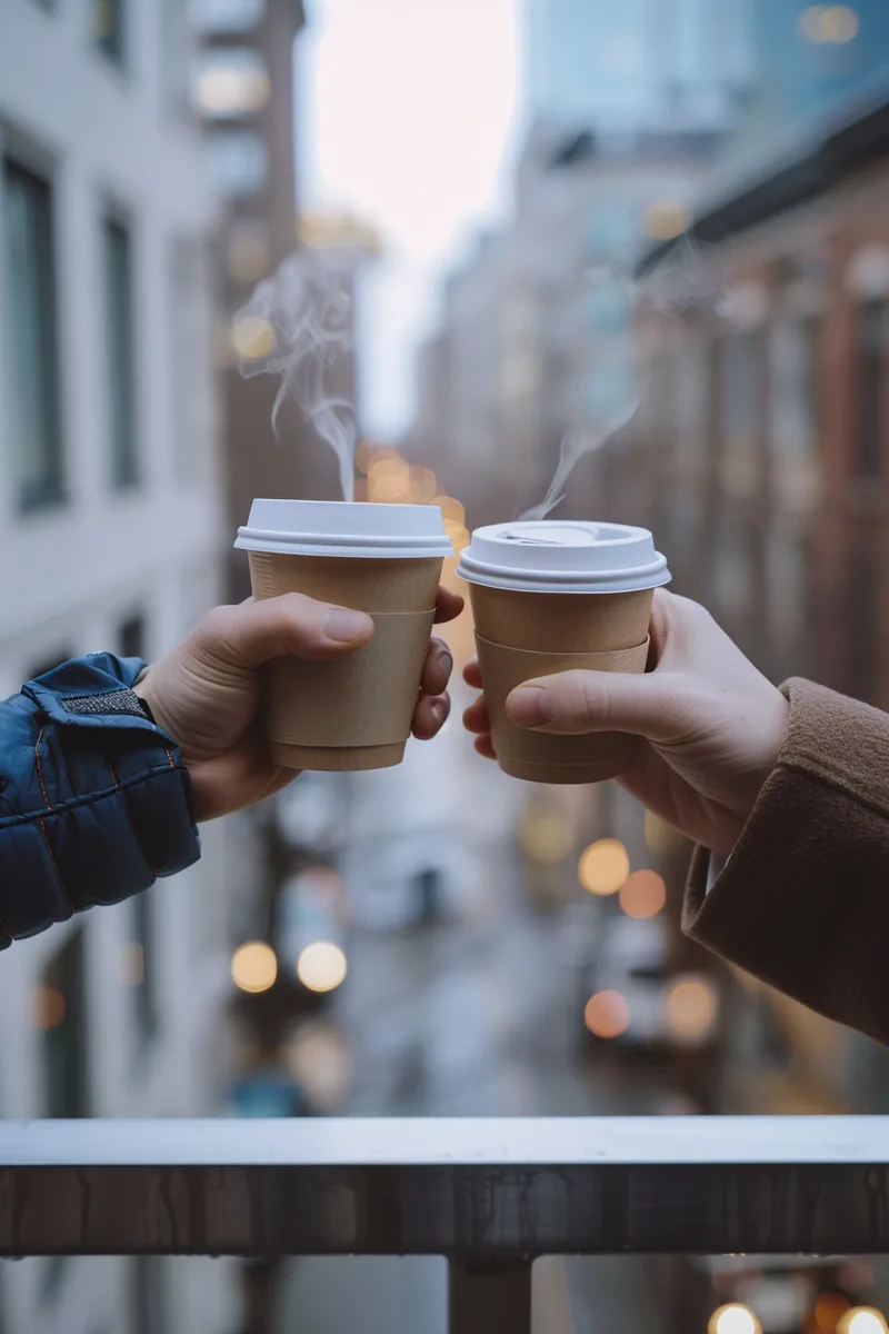 Two American coworkers toasting coffee cups after choosing the right lender together